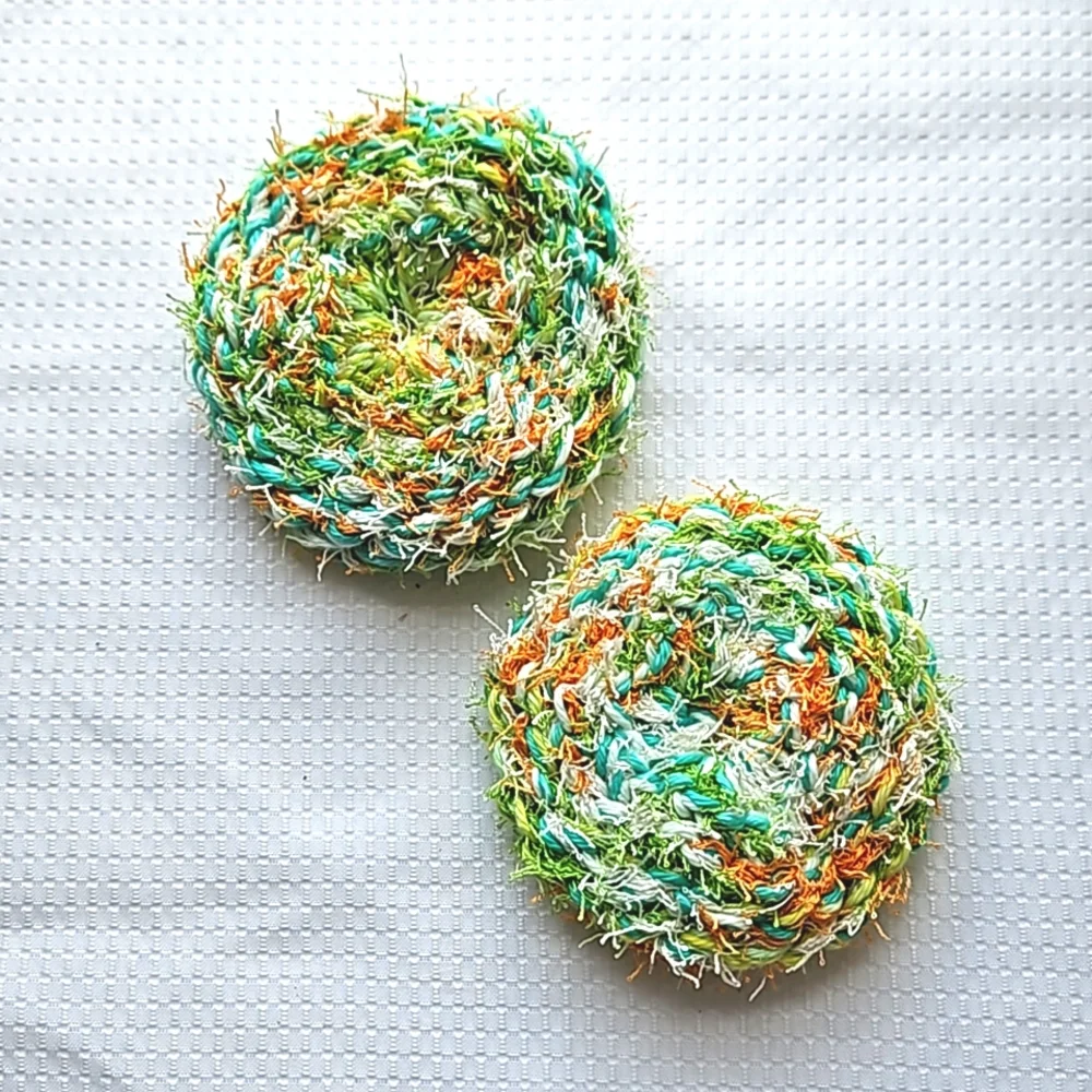 Eco-Friendly Variegated Yarn Kitchen Scrubber Set of 2 Green Blue Orange